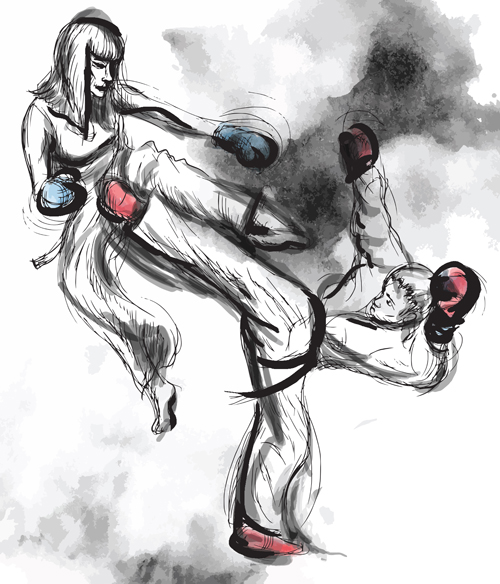 Taekwondo watercolor hand drawing vector 07