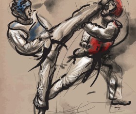 Taekwondo watercolor hand drawing vector 08