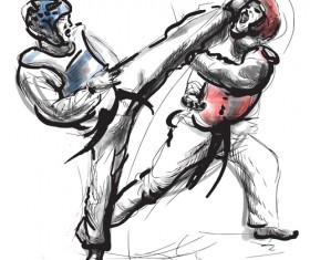 Taekwondo watercolor hand drawing vector 09