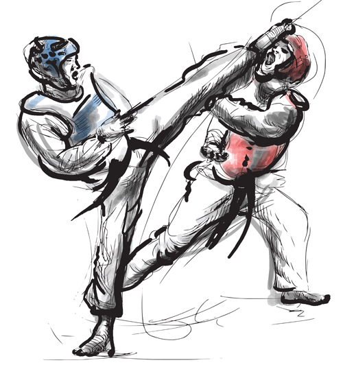 Taekwondo watercolor hand drawing vector 09