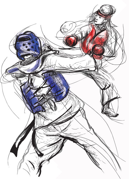 Taekwondo watercolor hand drawing vector 10