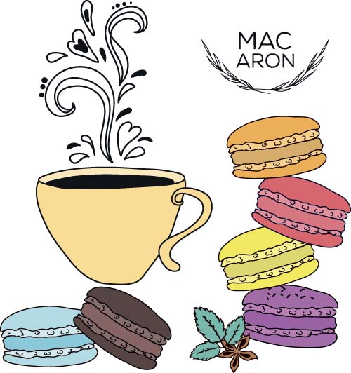 Tea with hamburger hand drawn vector