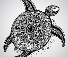 Turtle with floral ornaments vector