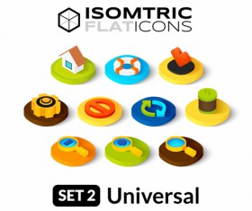 Universal Isometric Flat Icons vector set 01
