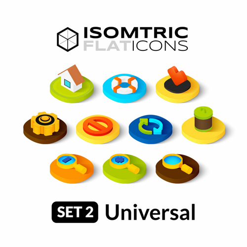 Universal Isometric Flat Icons vector set 01