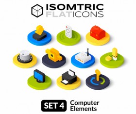 Universal Isometric Flat Icons vector set 02