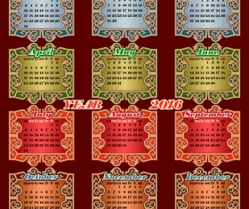 Vintage Calendar 2016 with decorative frame vector