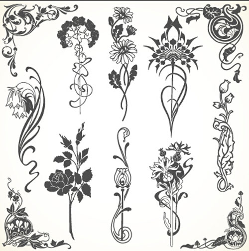 Vintage flowers ornaments material vectors