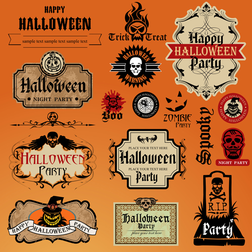 Vintage halloween labels vectors material