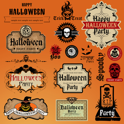 Download Vintage halloween labels vectors material free download