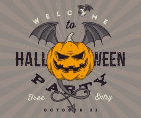Vintage halloween party vector poster set 01