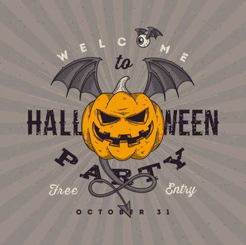 Vintage halloween party vector poster set 01