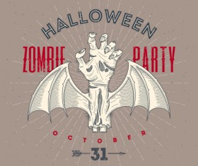 Vintage halloween party vector poster set 02