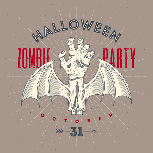 Vintage halloween party vector poster set 02