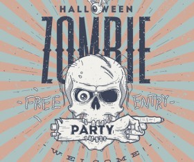 Vintage halloween party vector poster set 03