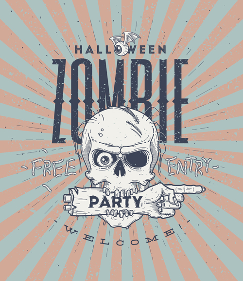 Vintage halloween party vector poster set 03