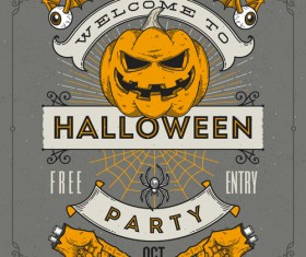 Vintage halloween party vector poster set 04