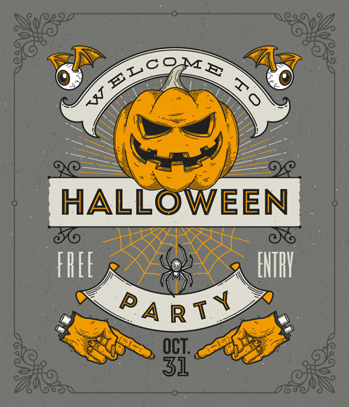 Vintage halloween party vector poster set 04