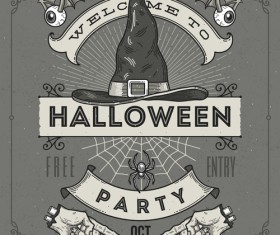 Vintage halloween party vector poster set 05