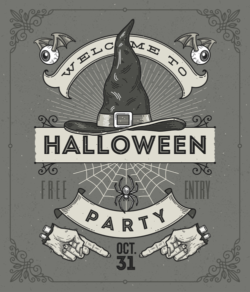 Vintage halloween party vector poster set 05