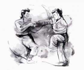 Watercolor drawn karate vector graphics 01