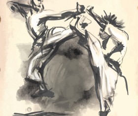 Watercolor drawn karate vector graphics 02