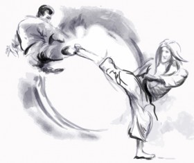 Watercolor drawn karate vector graphics 04