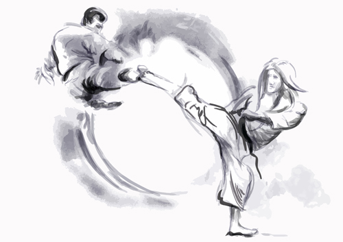 Watercolor drawn karate vector graphics 04