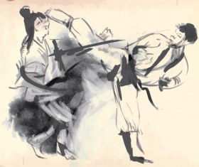 Watercolor drawn karate vector graphics 05