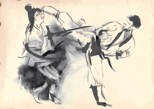 Watercolor drawn karate vector graphics 05