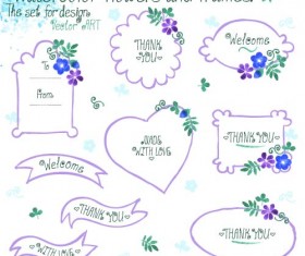 Watercolor flower with frames vector 01