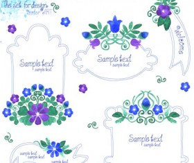 Watercolor flower with frames vector 02
