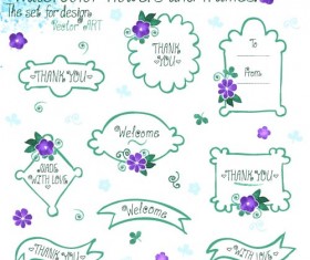 Watercolor flower with frames vector 03