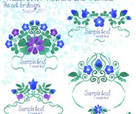 Watercolor flower with frames vector 04