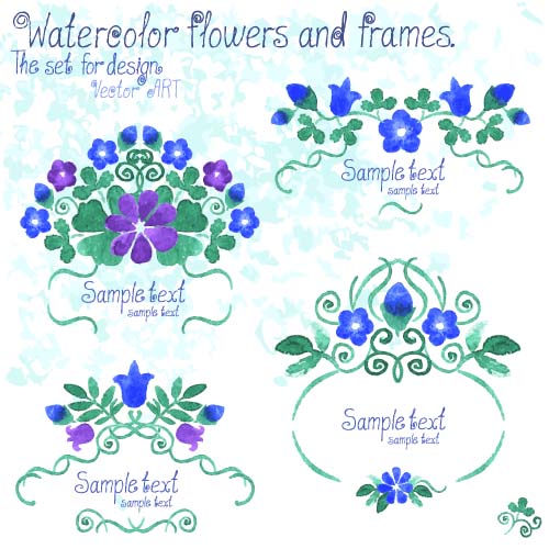 Watercolor flower with frames vector 04