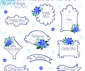 Watercolor flower with frames vector 05