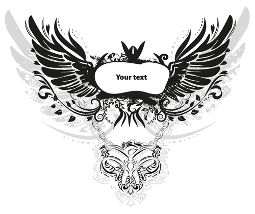 Wings with text frame decorative vector 01