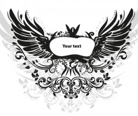 Wings with text frame decorative vector 02