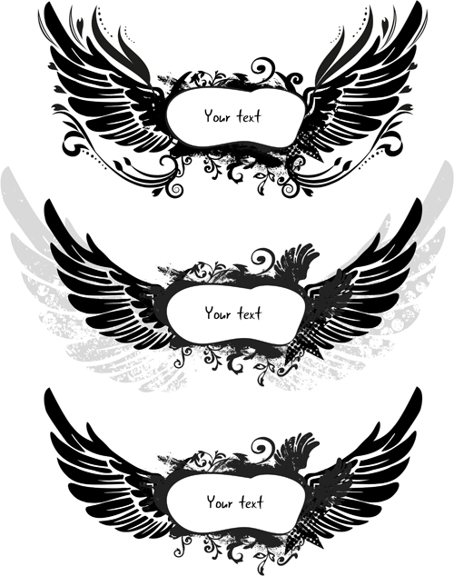 Wings with text frame decorative vector 03