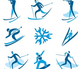 Winter skiers vector icons