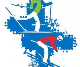 Winter skiers with grunge background vector