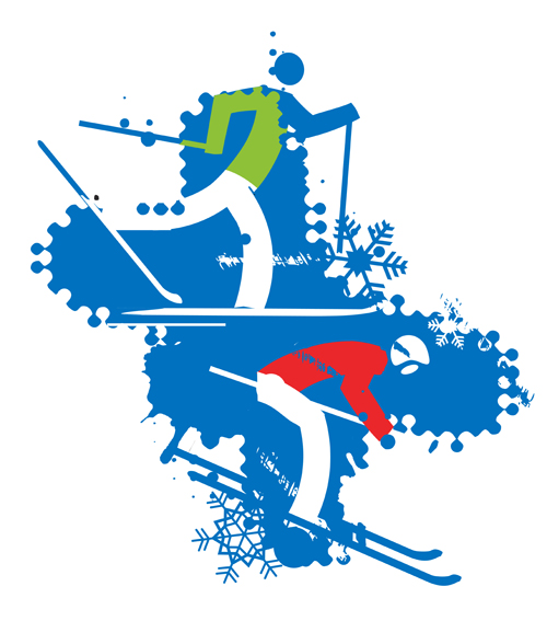 Winter skiers with grunge background vector