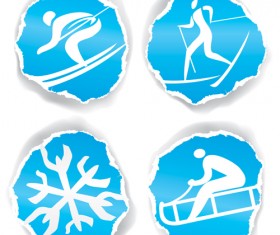 Winter sport icons with torn paper vector