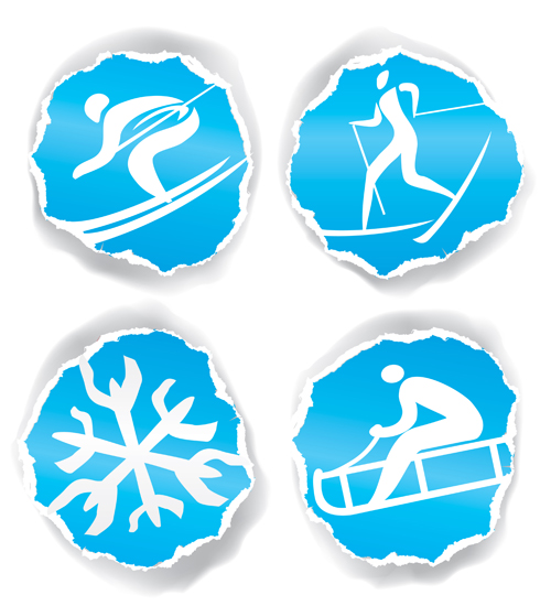 Winter sport icons with torn paper vector
