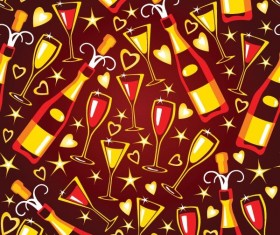 bottles with glasses and heart seamless pattern vectors