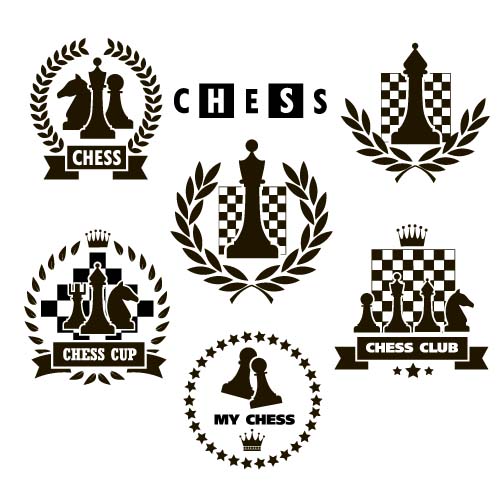 laurel wreath with chess labels vector set