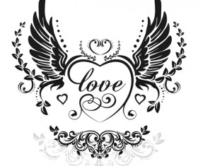 love wings with heart vector material 02