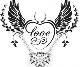 love wings with heart vector material 03