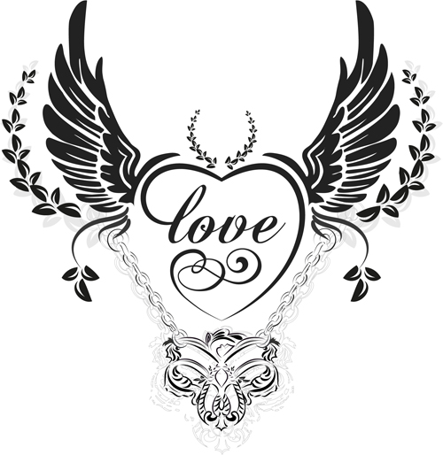 love wings with heart vector material 03