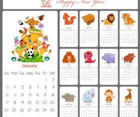 lovely animal calendar 2016 vector graphics 01